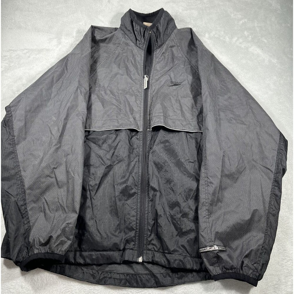 Vintage Speedo Jacket  Mens Medium Full Zip Windbreaker Retro 90s Nylon Black